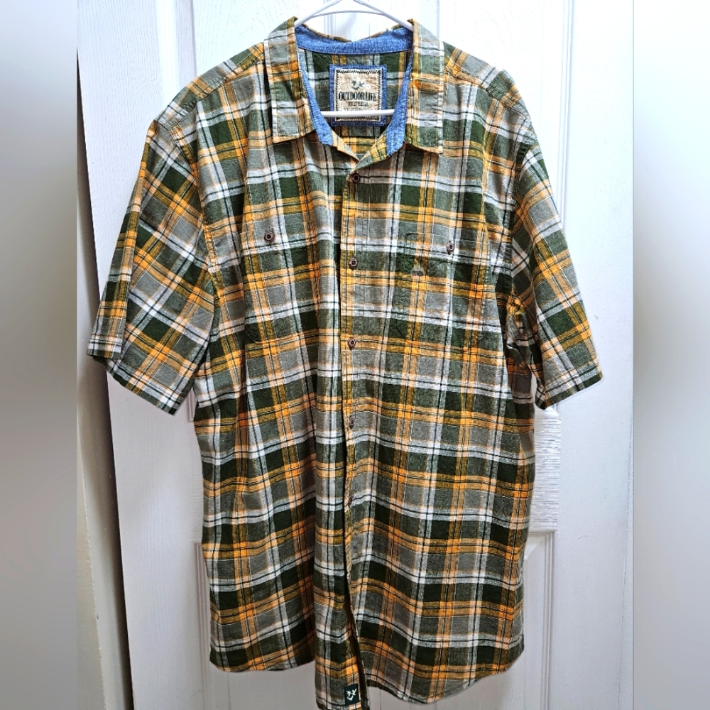 Outdoor Life Green/Yellow Plaid Men's Short Sleeves Shirt Size XXLT/EEGA NWOT.